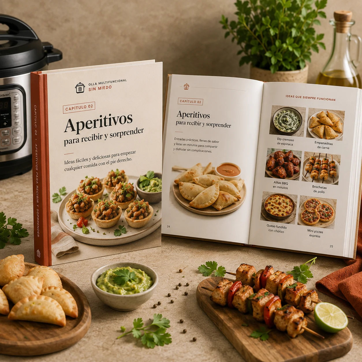 Recetario impreso abierto en el Capítulo 2: Aperitivos para recibir y sorprender