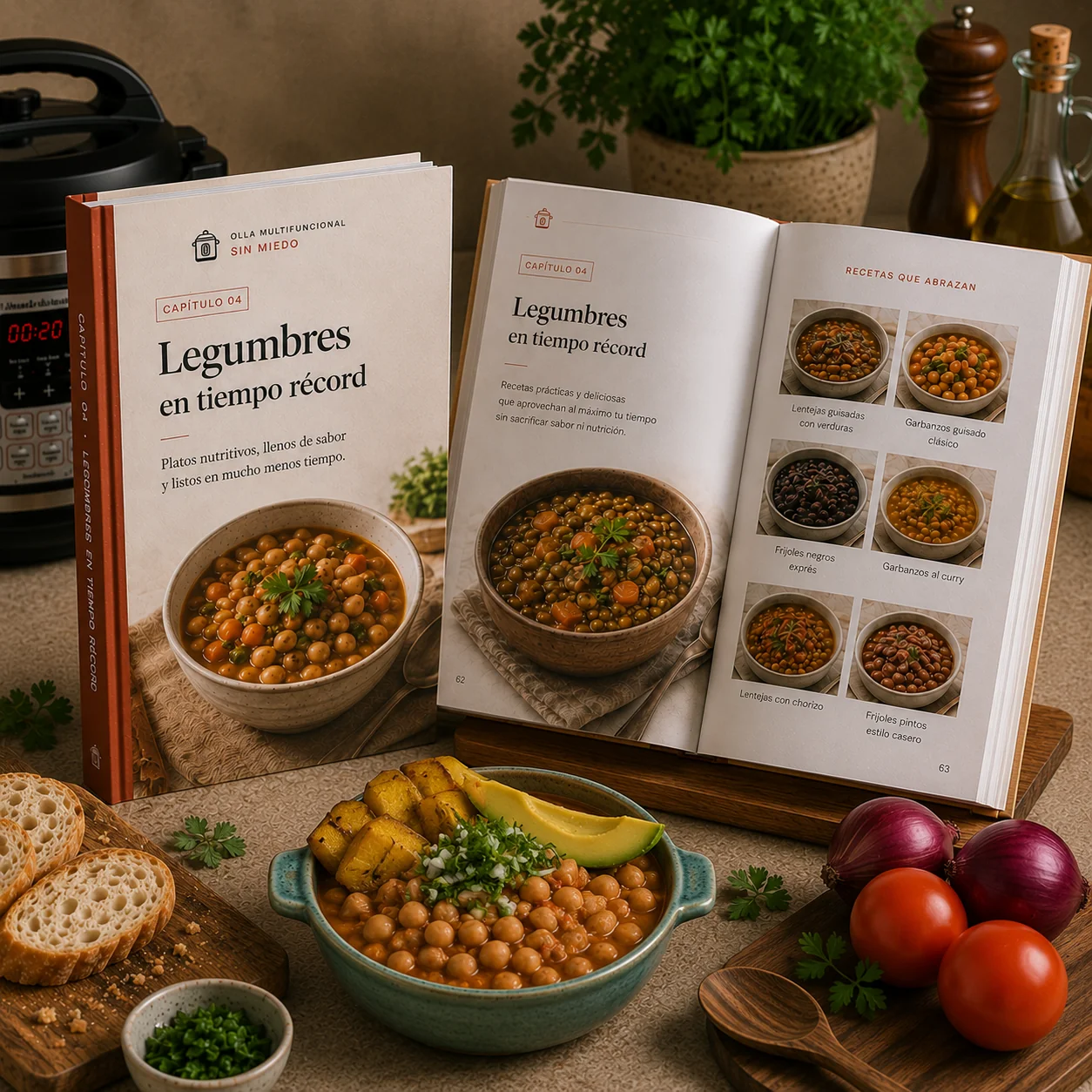 Recetario impreso abierto en el Capítulo 4: Legumbres en tiempo récord